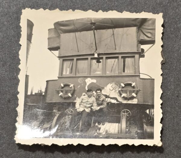 20260621_122734.jpg Kriegsmarine Sailors on Board a ship w Swastika Art WW2 German Third Reich Era Photo