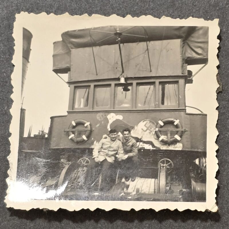 20260621_122734.jpg Kriegsmarine Sailors on Board a ship w Swastika Art WW2 German Third Reich Era Photo