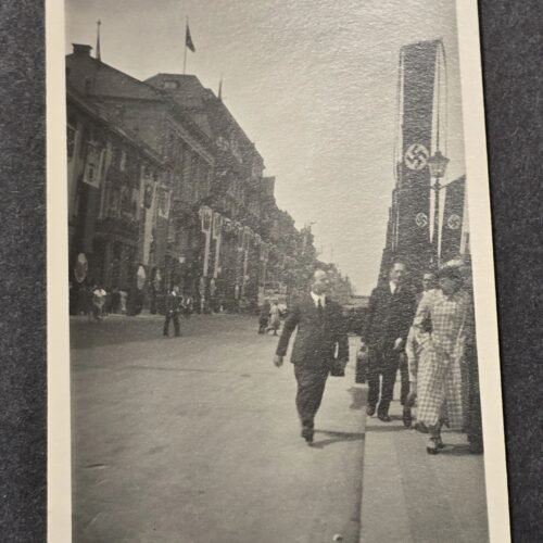 20260621_155751.jpg NSDAP Swastika Flags Banners adorn German Street WW2 Third Reich Era Photo