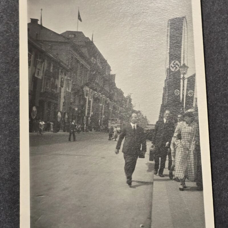 20260621_155751.jpg NSDAP Swastika Flags Banners adorn German Street WW2 Third Reich Era Photo