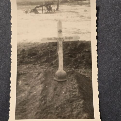 20260621_160018.jpg Killed in Action KIA Steel Helmet at Soldiers Iron Cross Grave WW2 German Third Reich Era Military Photo