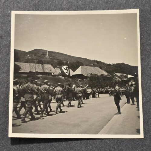 20260621_160400.jpg SA Stormtroopers March w Swastika Flag banner WW2 German Third Reich Era Photo