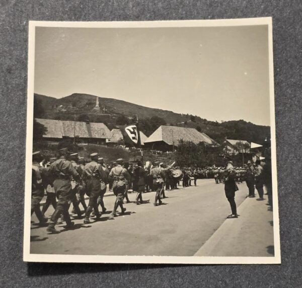 20260621_160400.jpg SA Stormtroopers March w Swastika Flag banner WW2 German Third Reich Era Photo