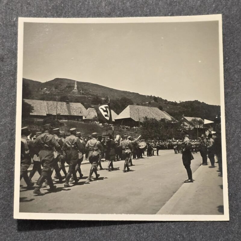 20260621_160400.jpg SA Stormtroopers March w Swastika Flag banner WW2 German Third Reich Era Photo