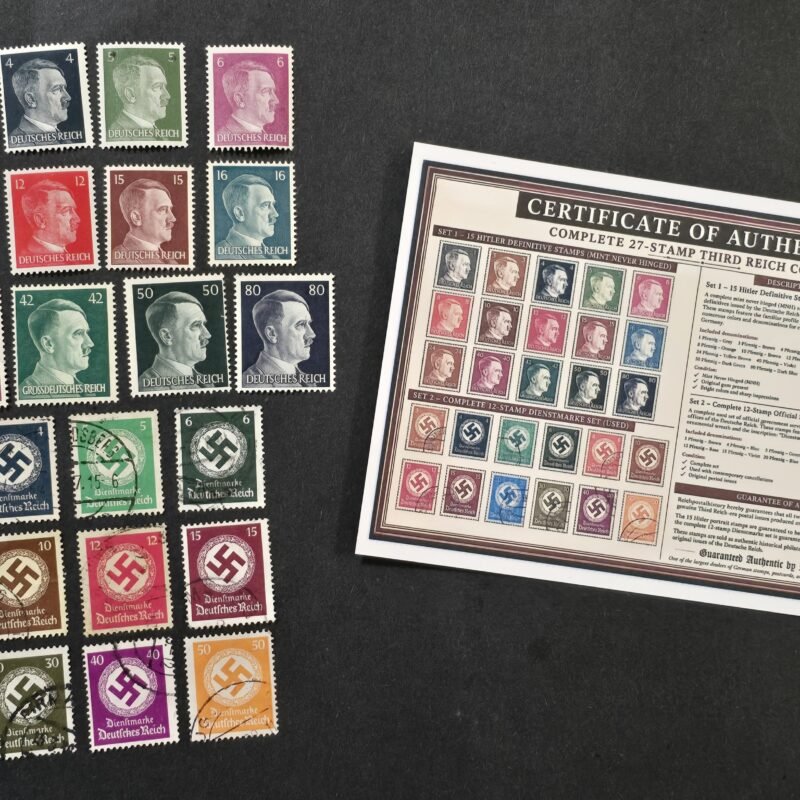 Adolf Hitler + Swastika Stamp Set w COA WW2 Nazi German Third Reich NSDAP Sets