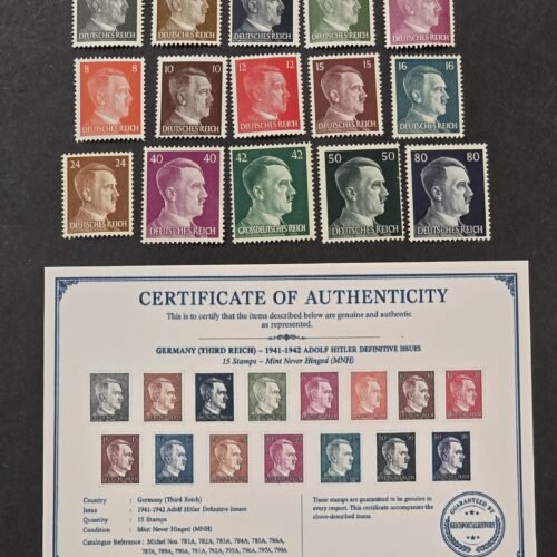 Adolf Hitler The Fuhrer Stamp Set w COA WW2 Nazi German Third Reich NSDAP