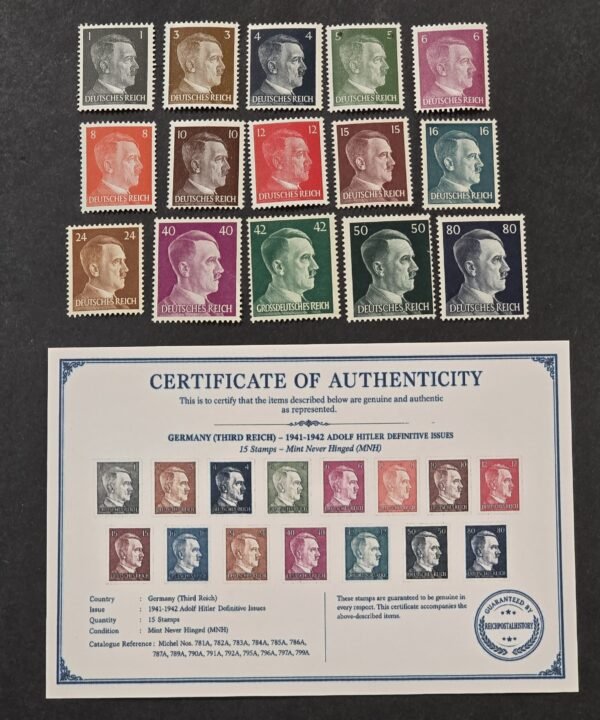 Adolf Hitler The Fuhrer Stamp Set w COA WW2 Nazi German Third Reich NSDAP