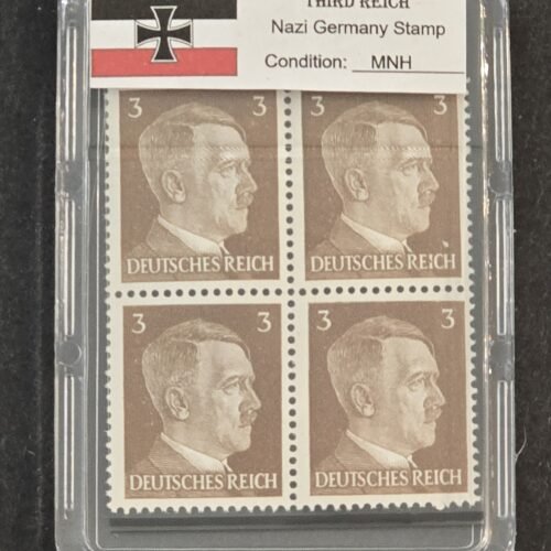 WWII Nazi German Adolf Hitler 3 Pfennig Stamp Block of 4  MNH w Slab Case Third Reich NSDAP 1941–44