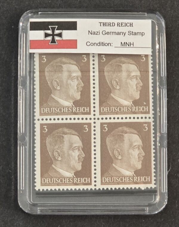 WWII Nazi German Adolf Hitler 3 Pfennig Stamp Block of 4  MNH w Slab Case Third Reich NSDAP 1941–44