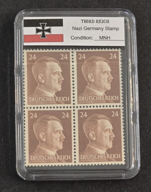 WWII Nazi German Adolf Hitler 24 Pfennig Stamp Block of 4 MNH w Slab Case Third Reich NSDAP 1941–44