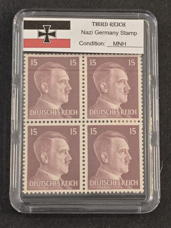 20260623_183525 WWII Nazi German Adolf Hitler 15 Pfennig Stamp Block of 4 MNH w Slab Case Third Reich NSDAP 1941–44