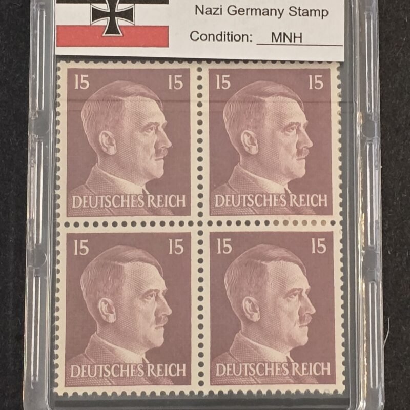 WWII Nazi German Adolf Hitler 15 Pfennig Stamp Block of 4 MNH w Slab Case Third Reich NSDAP 1941–44