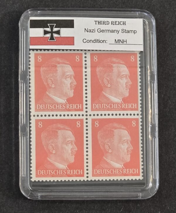 WWII Nazi German Adolf Hitler 8 Pfennig Stamp Block of 4 MNH w Slab Case Third Reich NSDAP 1941–44