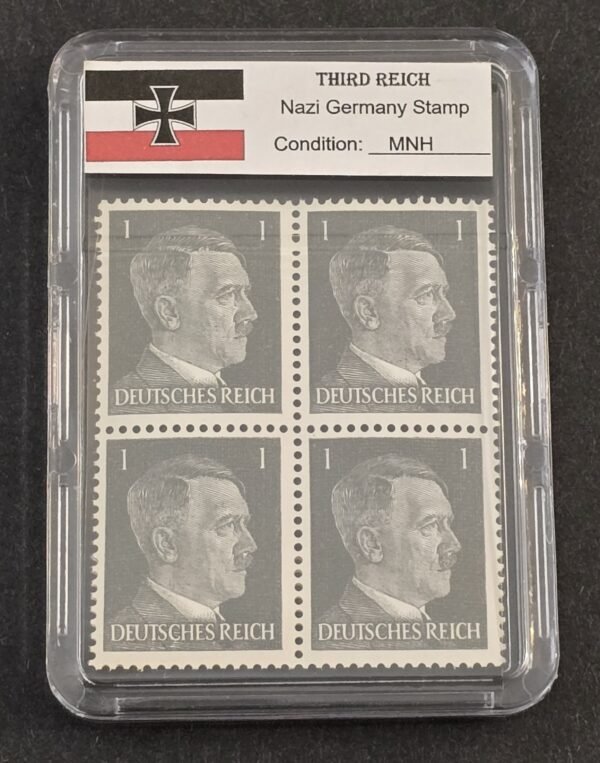WWII Nazi German Adolf Hitler 1 Pfennig Stamp Block of 4 MNH w Slab Case Third Reich NSDAP 1941–44
