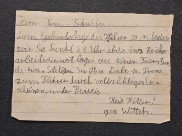 20260626_171730.jpg MEET ADOLF HITLER RARE Third Reich WWII German NSDAP Invitation Note – Führer's Birthday 20 April – RAD Camp