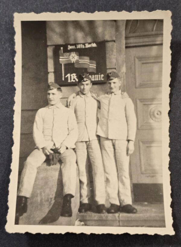 20260626_175400.jpg Swastika Battle Flag Enamel Sign Wehrmacht soldiers pose WW2 German Third Reich Era Photo