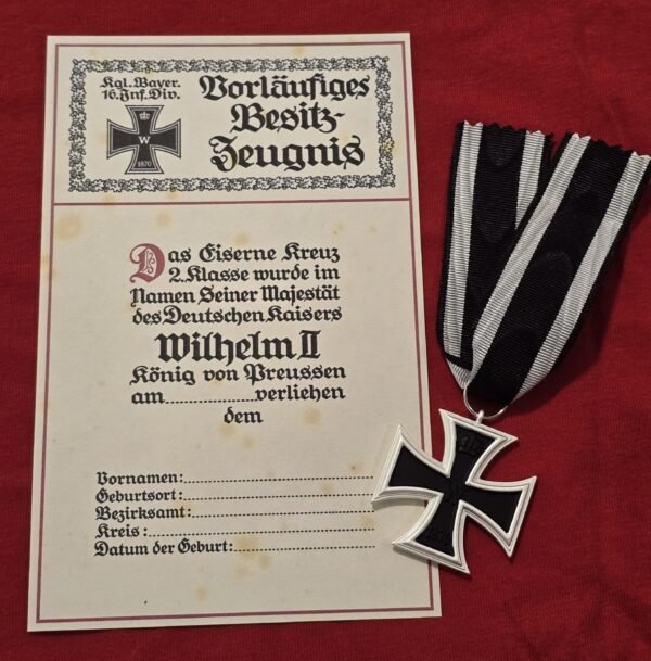 20260708_142449 WWI Imperial German 1870 Iron Cross 2nd Class & Award Document