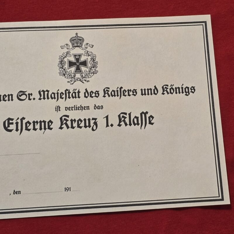 WWI Imperial German 1914 Iron Cross 1st Class Pinback EK1 w Award Document