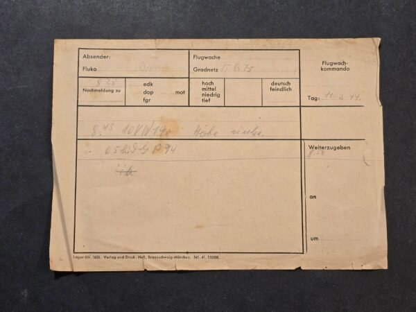 20260710_122433.jpg WWII German Luftwaffe Flugwache Enemy Aircraft Observation Report Document 1944