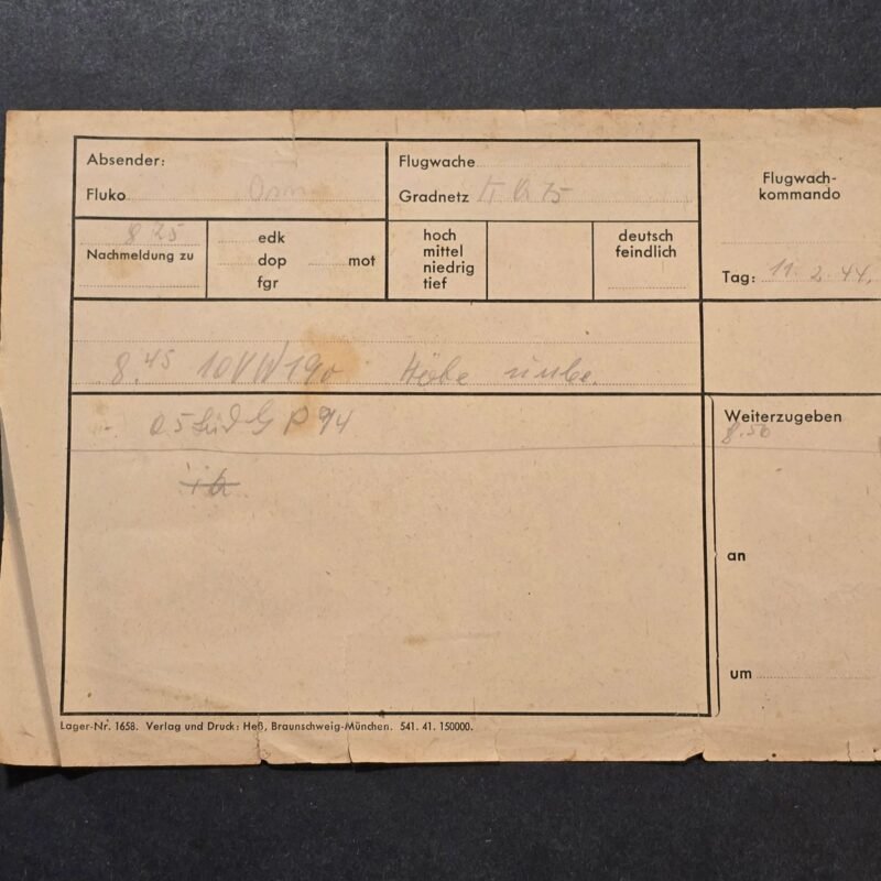 20260710_122433.jpg WWII German Luftwaffe Flugwache Enemy Aircraft Observation Report Document 1944