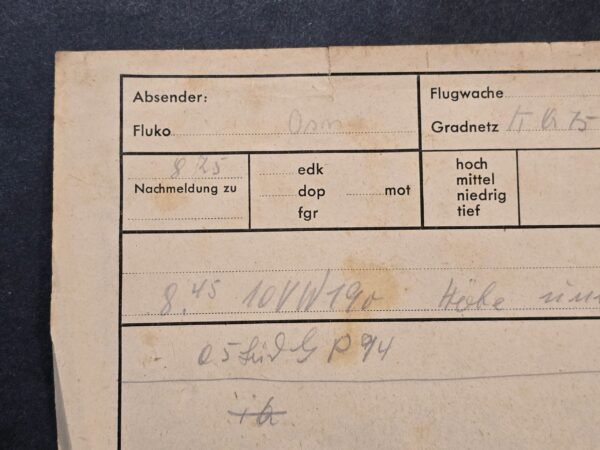 20260710_122435.jpg WWII German Luftwaffe Flugwache Enemy Aircraft Observation Report Document 1944