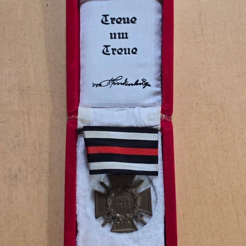 WWI German Hindenburg Honor Cross with Swords – Rare B.H.L. Maker – Ribbon & Case