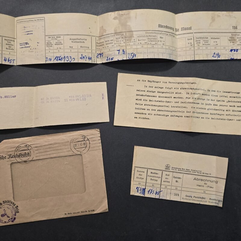 WW2 Nazi German Third Reich Deutsche Reichsbahn 1942 Railway Cover w/ Original Financial Documents