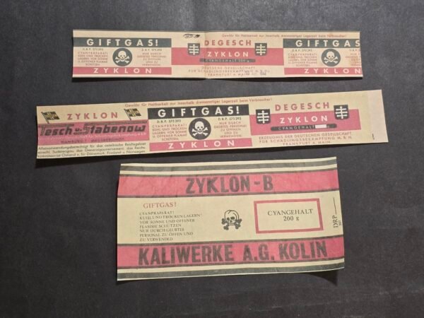 20260718_164341 LOT 3 WWII GERMAN ZYKLON B CYANIDE GAS CONTAINER LABEL COPIES DEGESH 1944