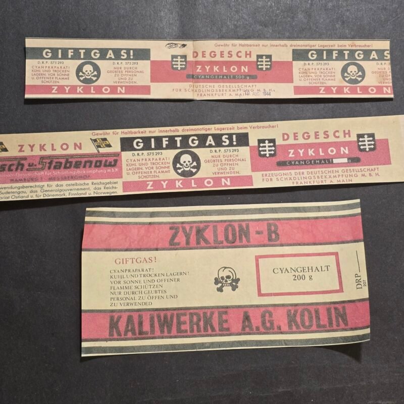 20260718_164341 LOT 3 WWII GERMAN ZYKLON B CYANIDE GAS CONTAINER LABEL COPIES DEGESH 1944