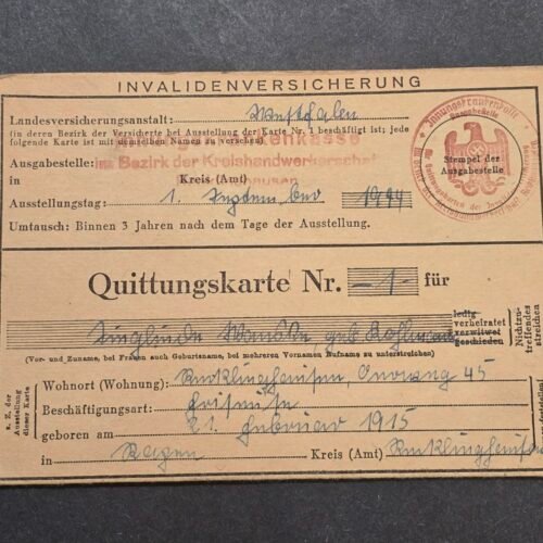 20260718_165208 WWII German 1944 Third Reich NSDAP Insurance Card Swastika Eagle Stamp