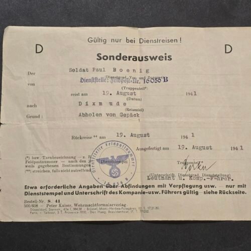20260718_165246 WWII German Wehrmacht Soldiers Travel Pass 1941 Feldpost Dixmude Occupied Belgium