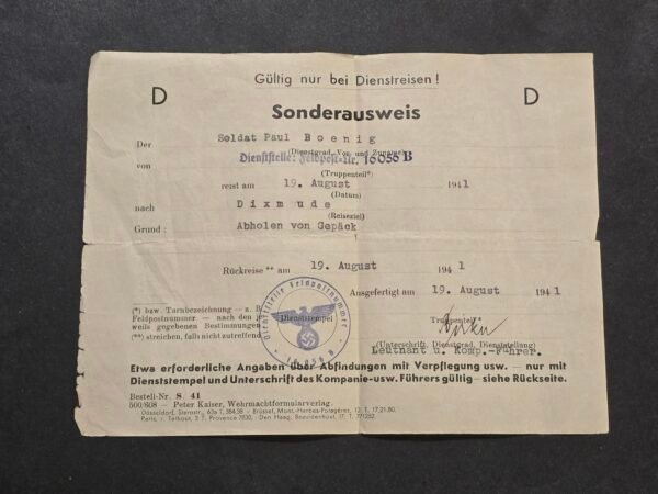 20260718_165246 WWII German Wehrmacht Soldiers Travel Pass 1941 Feldpost Dixmude Occupied Belgium