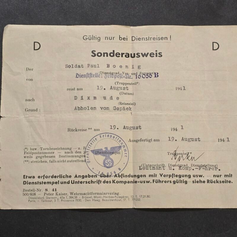 20260718_165246 WWII German Wehrmacht Soldiers Travel Pass 1941 Feldpost Dixmude Occupied Belgium