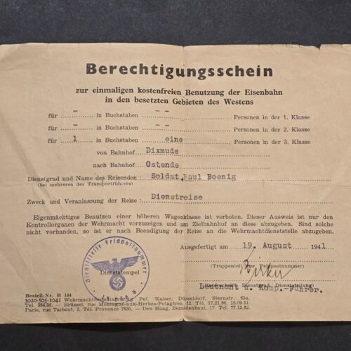 20260718_165335 WWII German Wehrmacht Reichsbahn Railway Travel Pass 1941 Occupied Belgium