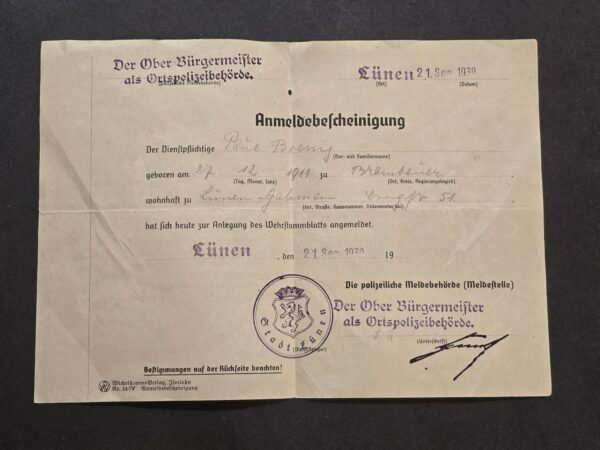 20260718_165401 1930 German Soldiers Wehrstammbuch Registration Document Lunen Military Service