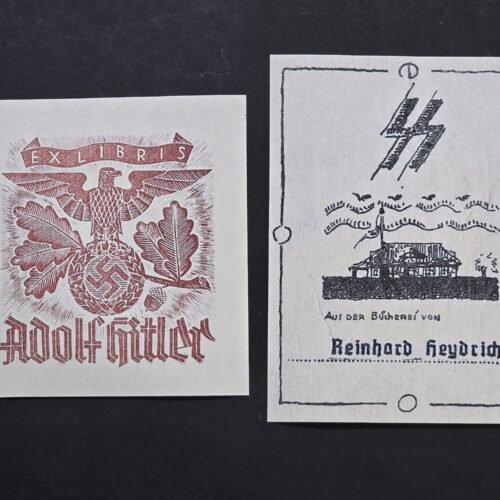 20260731_150706 Vintage Adolf Hitler & Reinhard Heydrich Ex Libris Bookplate Labels Pair – Old Copies