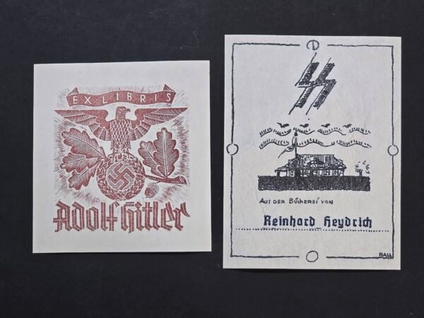 20260731_150706 Vintage Adolf Hitler & Reinhard Heydrich Ex Libris Bookplate Labels Pair – Old Copies