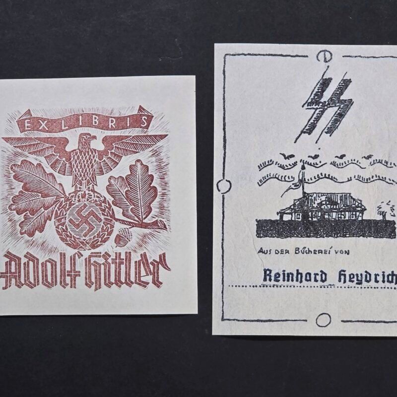 Vintage Adolf Hitler & Reinhard Heydrich Ex Libris Bookplate Labels Pair – Old Copies
