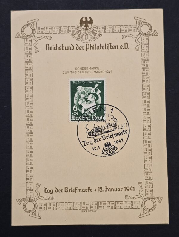 20260731_151121 WW2 Nazi German NSDAP Third Reich 1941 Tag der Briefmarke Leipzig Special Cancel RDP Presentation Card Deutsches Reich