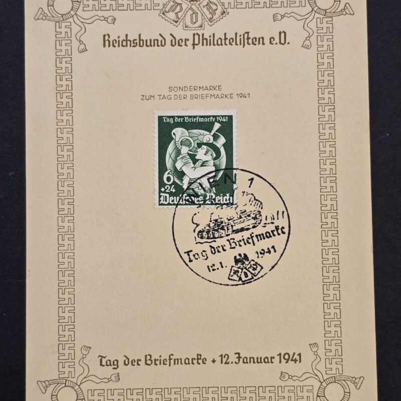 WW2 Nazi German NSDAP Third Reich 1941 Tag der Briefmarke Leipzig Special Cancel RDP Presentation Card Deutsches Reich