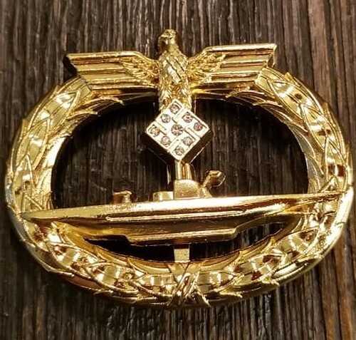 Kriegsmarine U Boat badge w diamonds (4) WWII German Kriegsmarine U-Boat Badge with Diamonds Schwerin Berlin 68