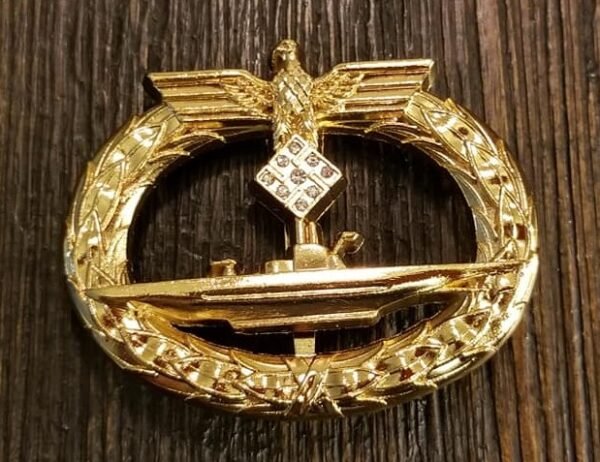 Kriegsmarine U Boat badge w diamonds (4) WWII German Kriegsmarine U-Boat Badge with Diamonds Schwerin Berlin 68