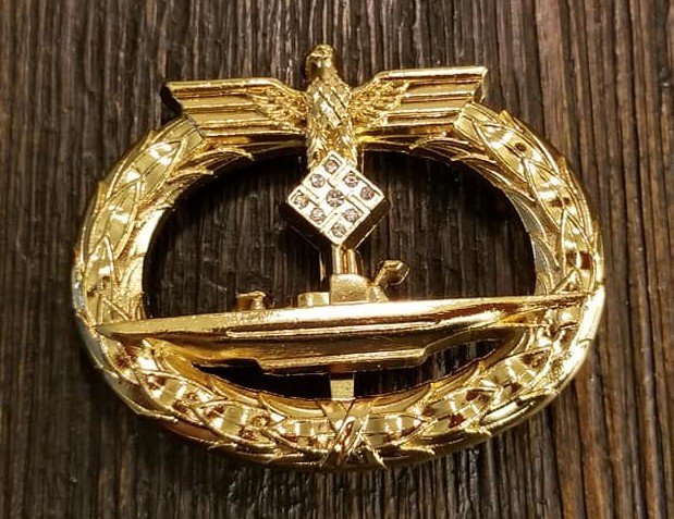 Kriegsmarine U Boat badge w diamonds (4) WWII German Kriegsmarine U-Boat Badge with Diamonds Schwerin Berlin 68