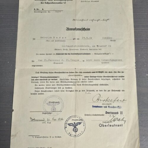 Untitled.jpg RARE WWII German Young 18 y/o Luftwaffe Acceptance Certificate Document 1942 Flieger Truppe