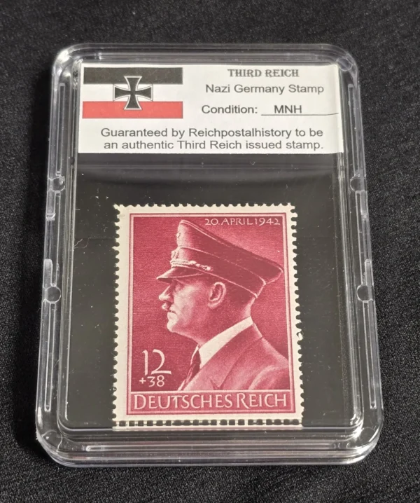 adolf-hitler-stamp-42nd-birthday-1942-wwii-nazi-german-nsdap-stamp-w-slab-case-01-fed70c47 Adolf Hitler Birthday Stamps Set x 4 w Hard Slab Case WW2 Nazi German Third Reich NSDAP Postage