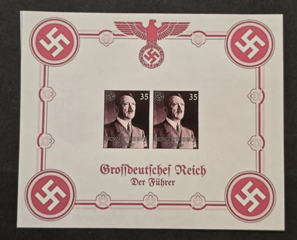 Adolf Hitler The Fuhrer Third Reich WW2 Nazi German Souvenir Stamp Sheet
