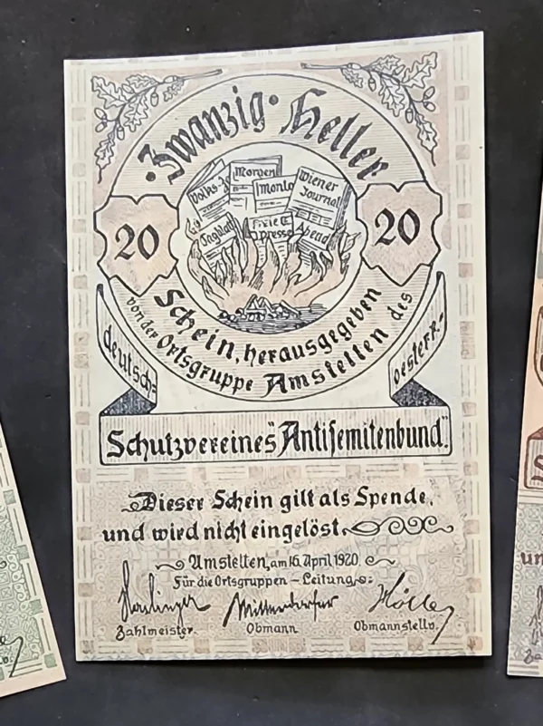 Anti Semitic Jewish Currency Austrian Antisemiticbund Notgelds lot x 4