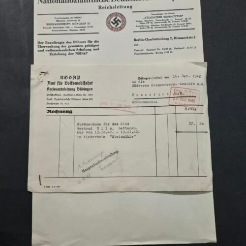 WWII Nazi German Third Reich NSDAP Reichsleitung Letterhead & NSV Volkswohlfahrt 1942 Document