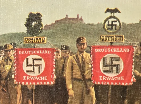 DEUTSCHLAND ERWACHE! Germany Awakens Swastika Standard Flag Cigarette Card Nazi German Third Reich