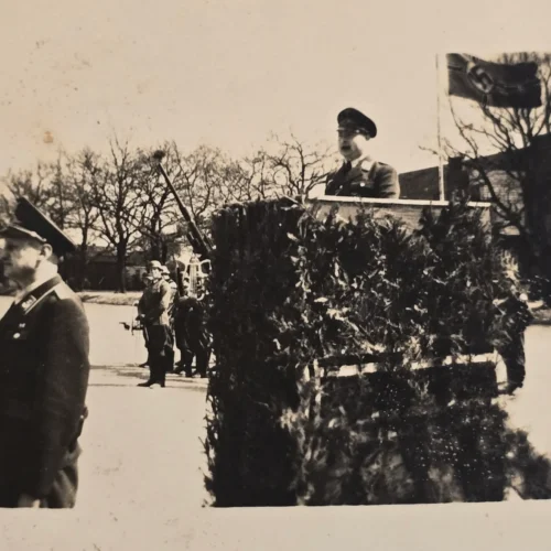 High Rank Luftwaffe officers speech w Swastika Banner Flag WW2 German Third Reich Era Photo